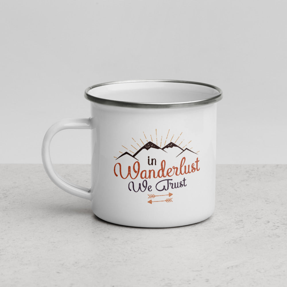 In Wanderlust We Trust Enamel Mug