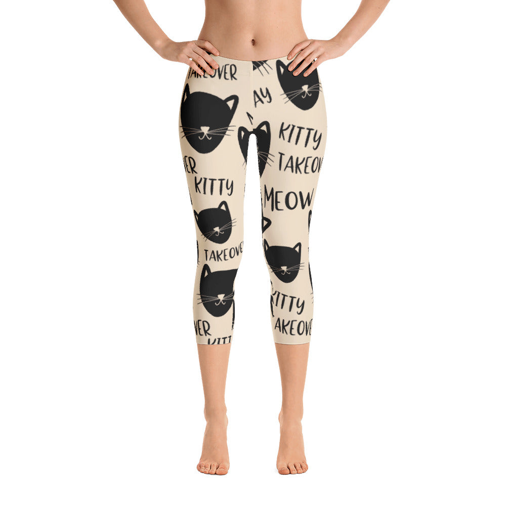 Cat Print Capri Leggings