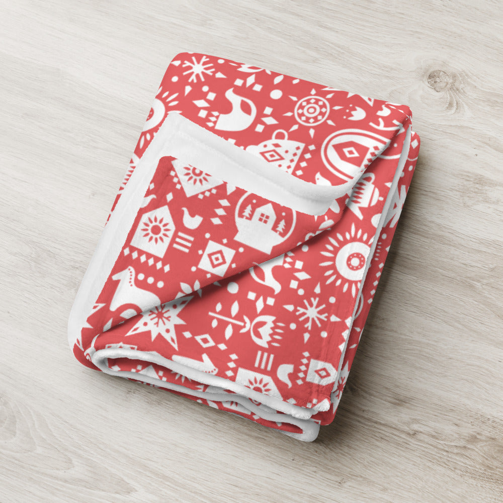 Red Scandinavian Christmas Throw Blanket