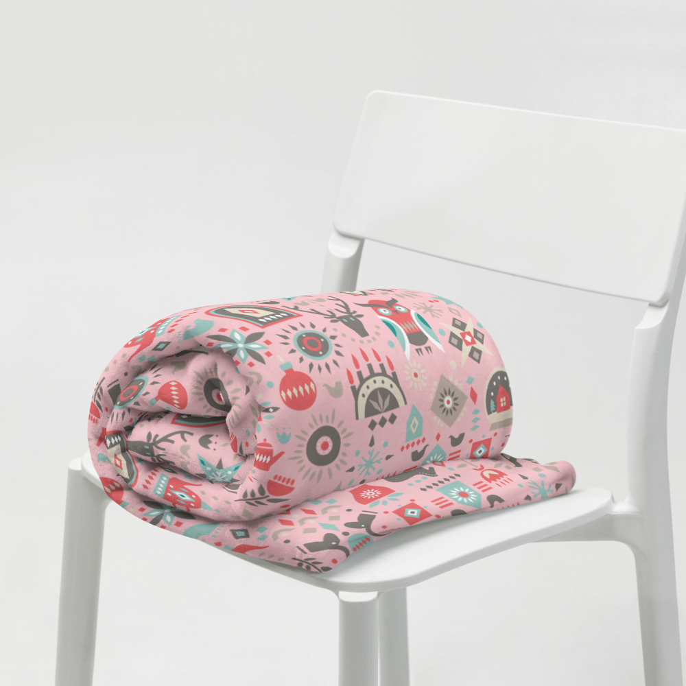 Scandinavian Christmas Pink Throw Blanket 50″ × 60″