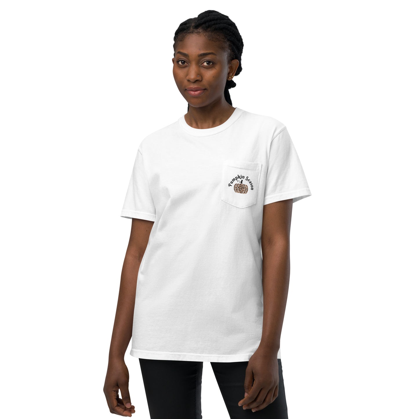 Comfort Colors Printed Fall Cheetah Pumpkin Pocket T-Shirt