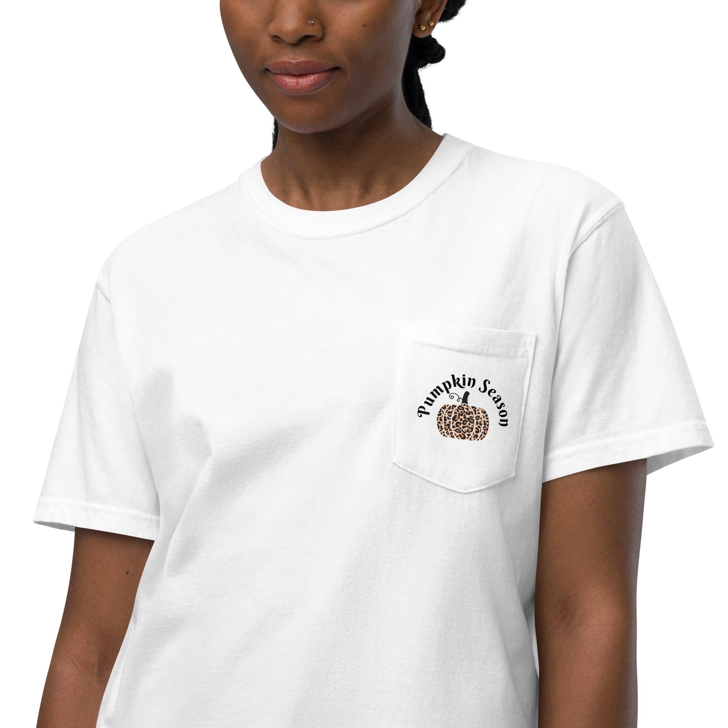 Comfort Colors Printed Fall Cheetah Pumpkin Pocket T-Shirt