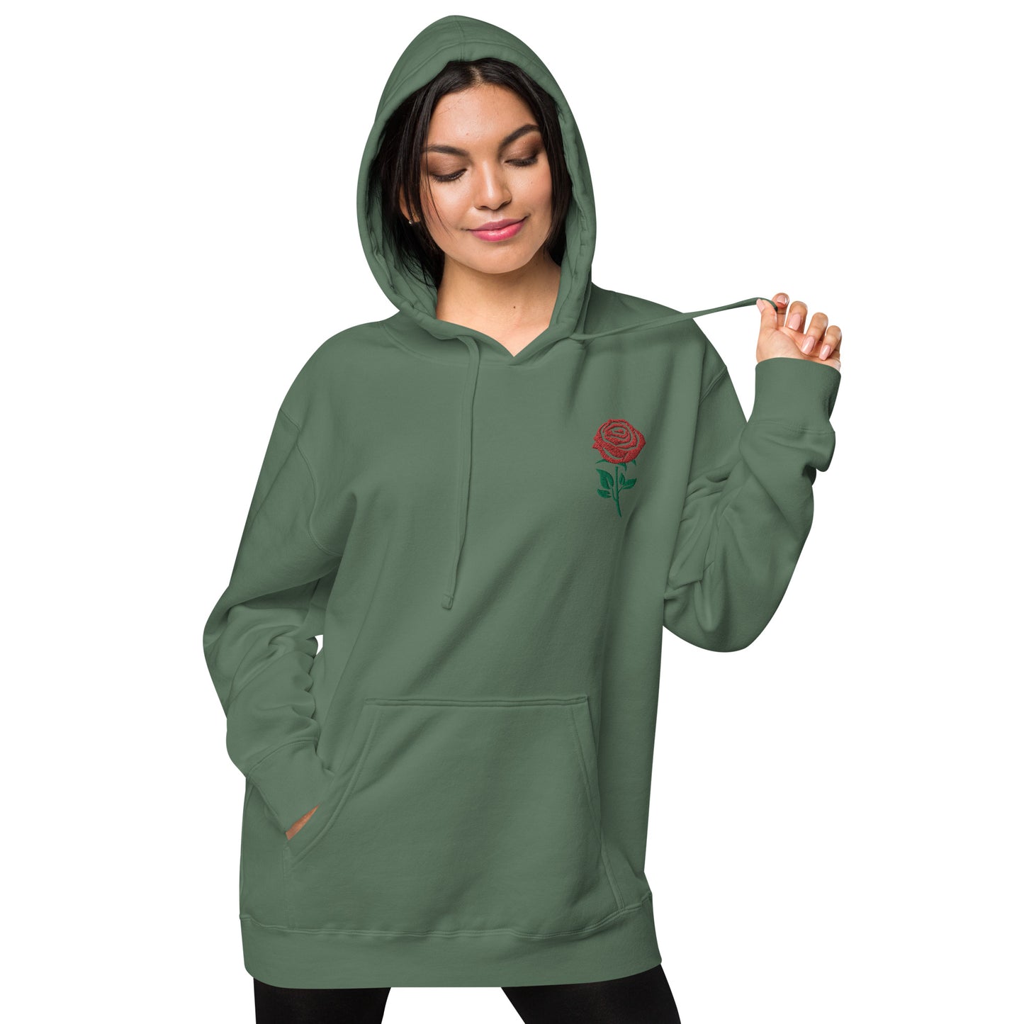Red Embroidered Rose Gender Neutral Pigment-dyed Hoodie