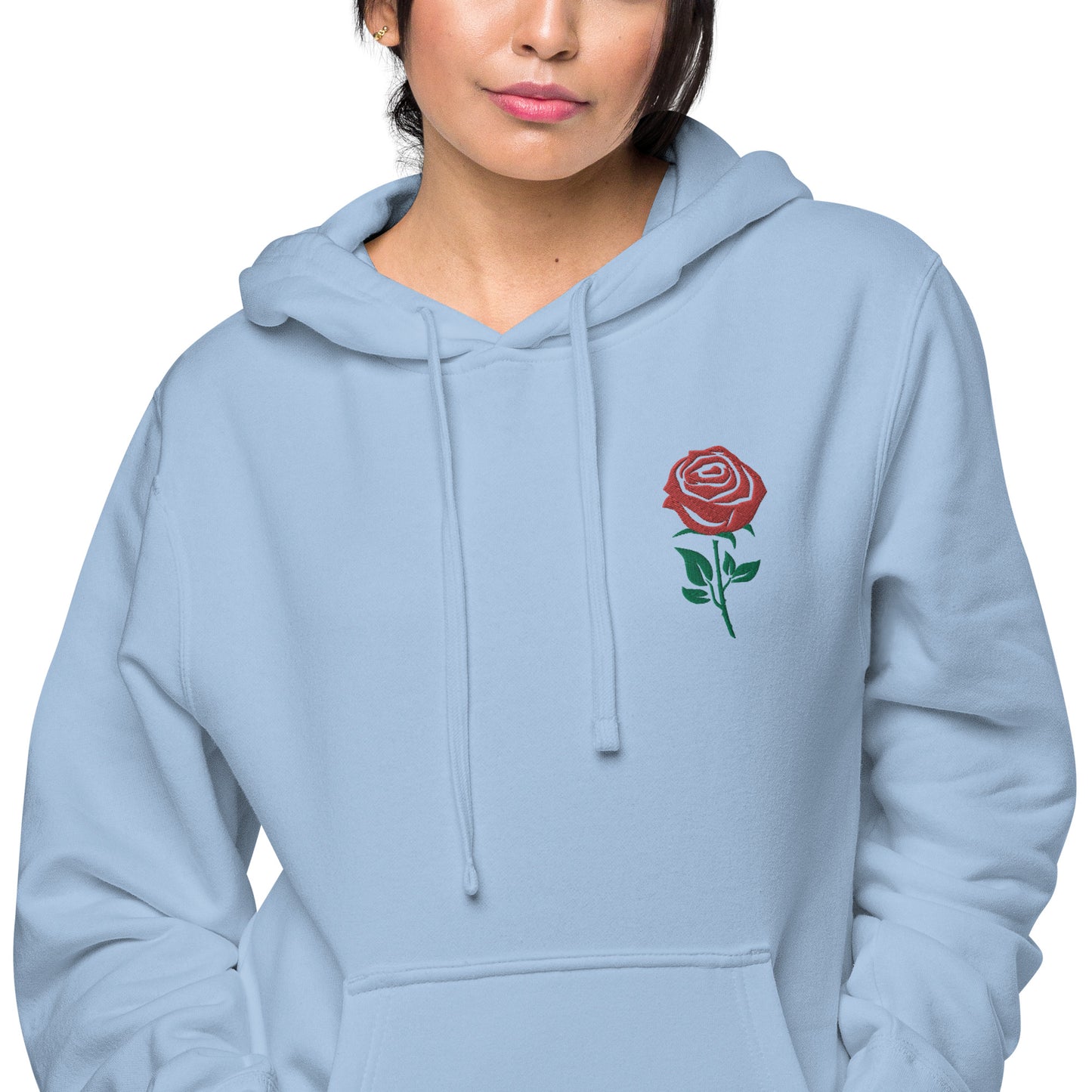 Red Embroidered Rose Gender Neutral Pigment-dyed Hoodie