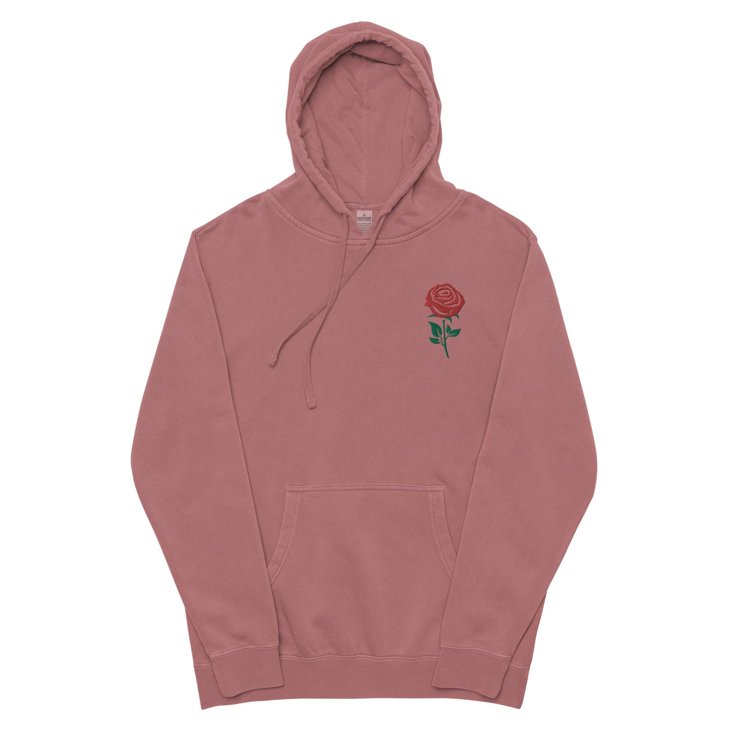 Red Embroidered Rose Gender Neutral Pigment-dyed Hoodie