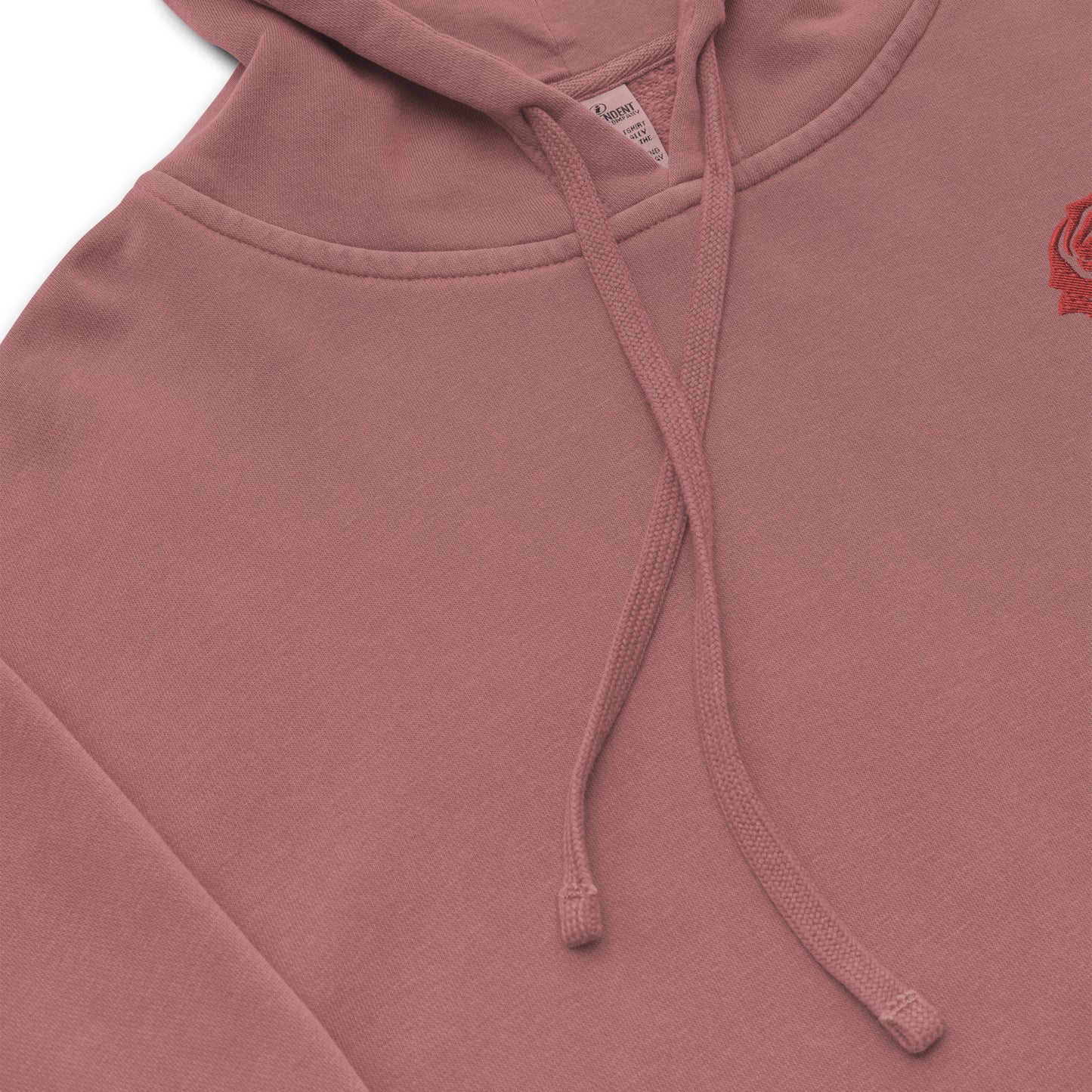 Red Embroidered Rose Gender Neutral Pigment-dyed Hoodie