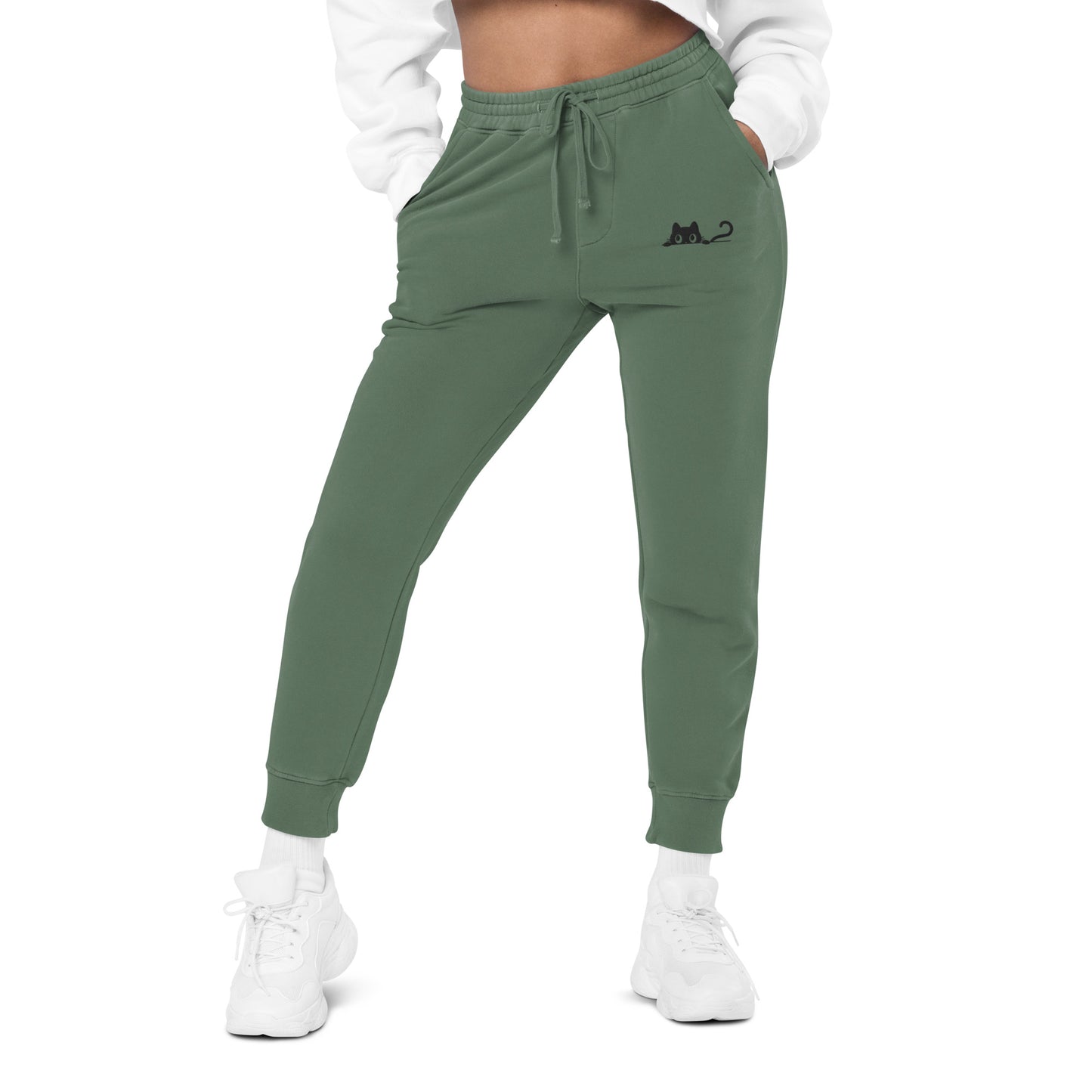 Embroidered Black Cat Sweatpants