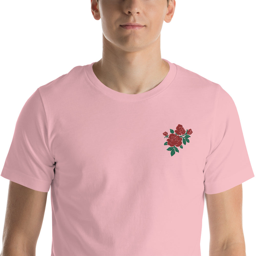 Embroidered Roses Cotton T-Shirt