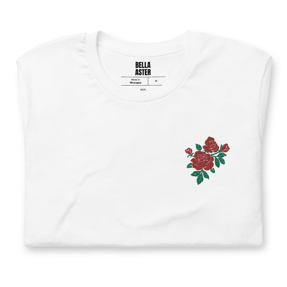 Embroidered Roses Cotton T-Shirt