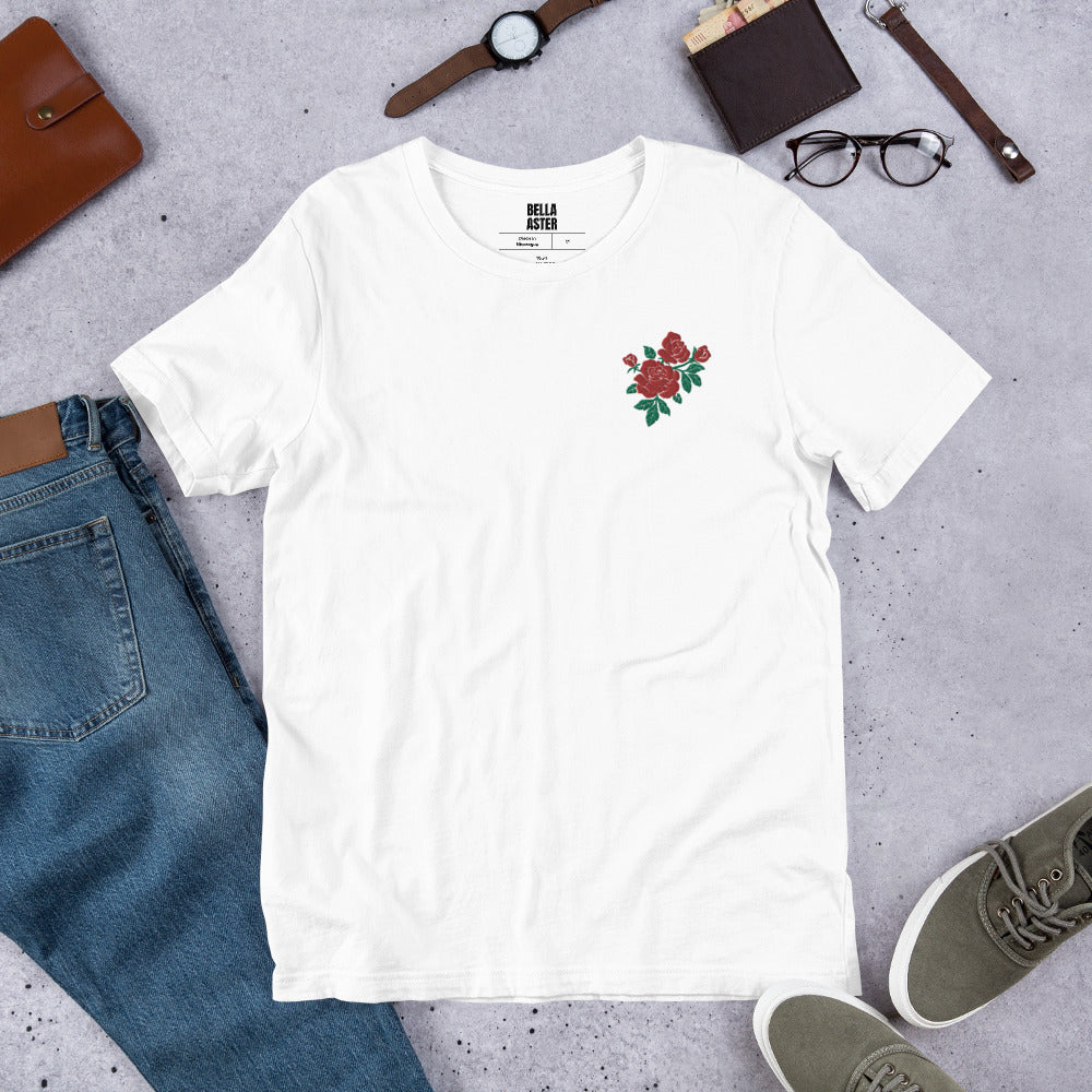 Embroidered Roses Cotton T-Shirt