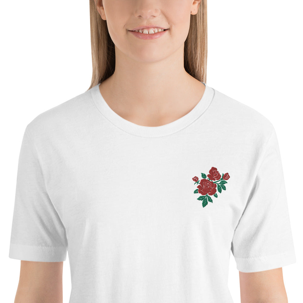 Embroidered Roses Cotton T-Shirt