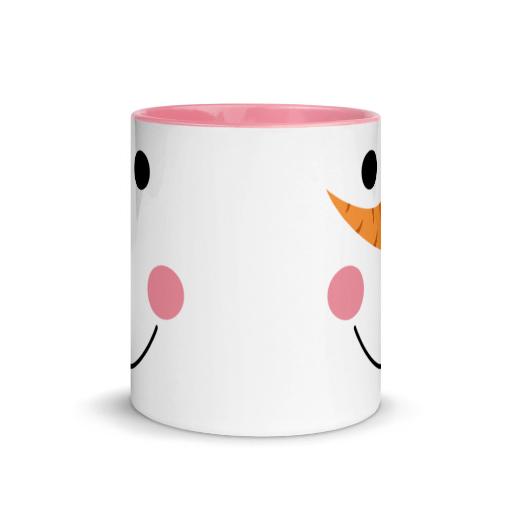 Blushing Snowman Ceramic Mug with Color Inside