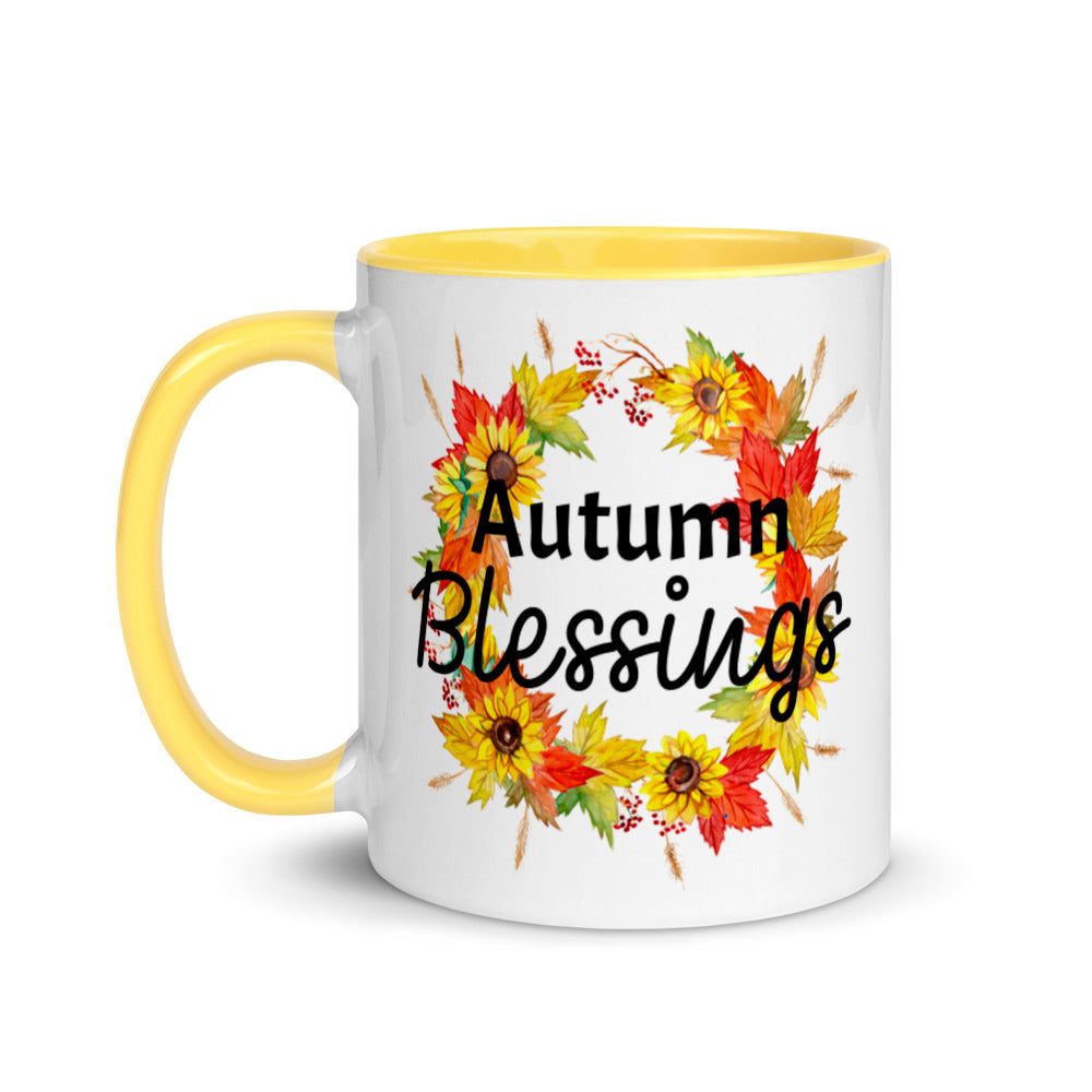 Autumn Blessings Wreath Ceramic Mug with Color Inside
