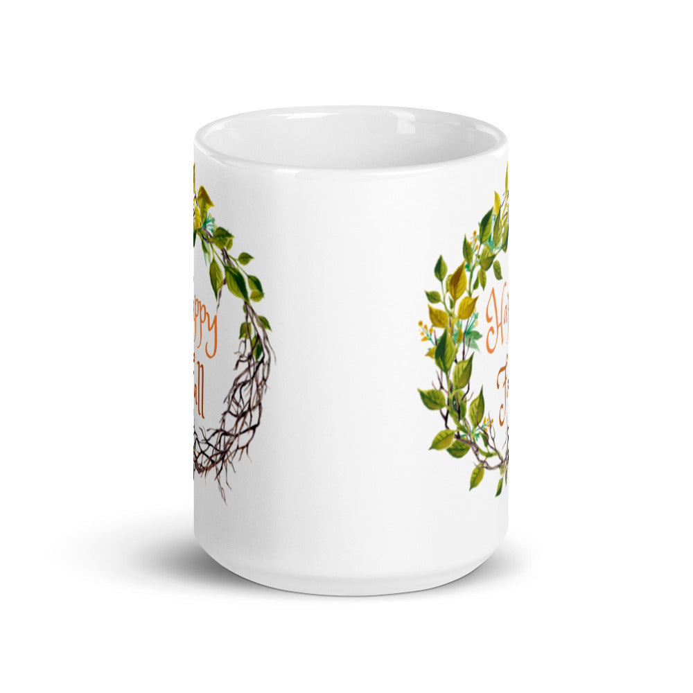 Happy Fall White Wreath Ceramic Mug