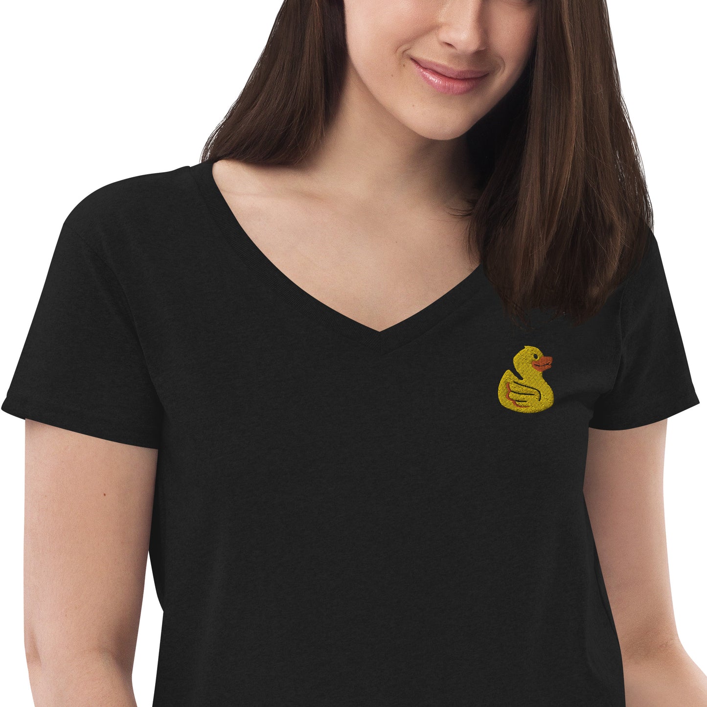 Yellow Embroidered Duck Women’s Recycled V-neck T-Shirt