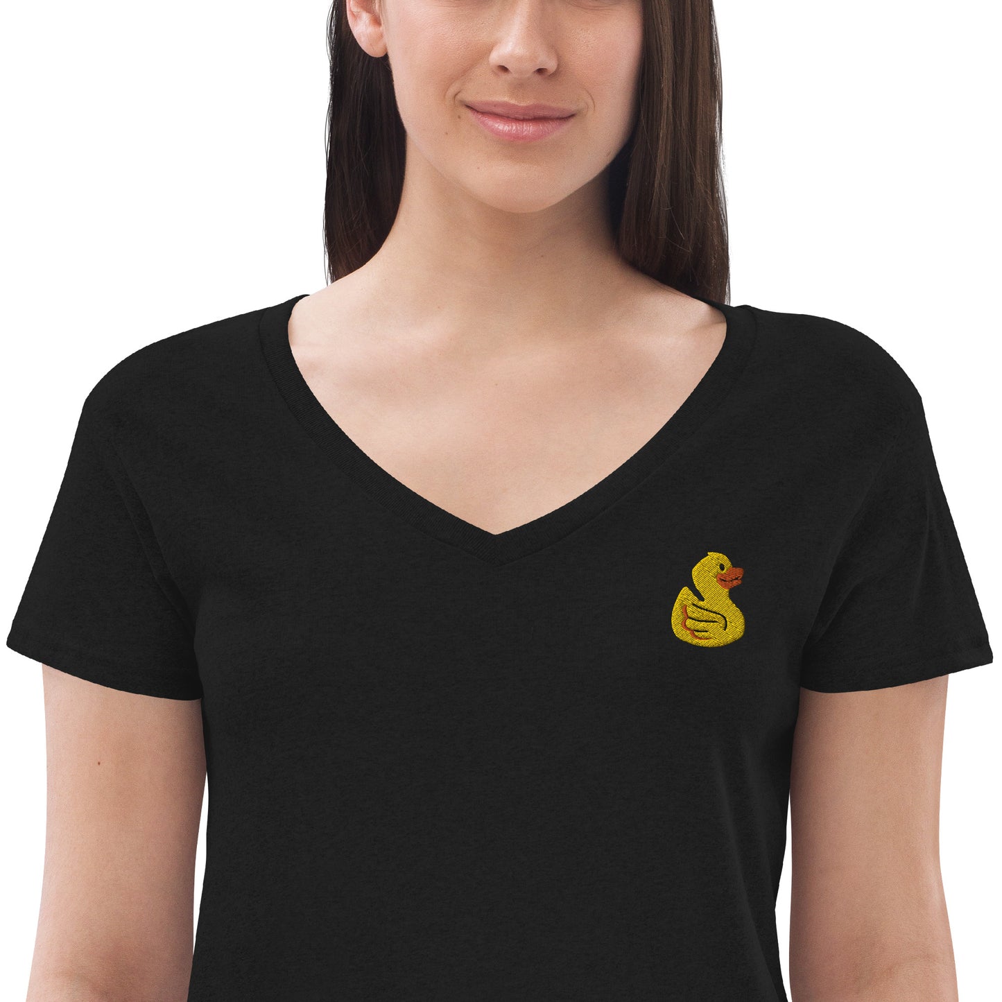 Yellow Embroidered Duck Women’s Recycled V-neck T-Shirt
