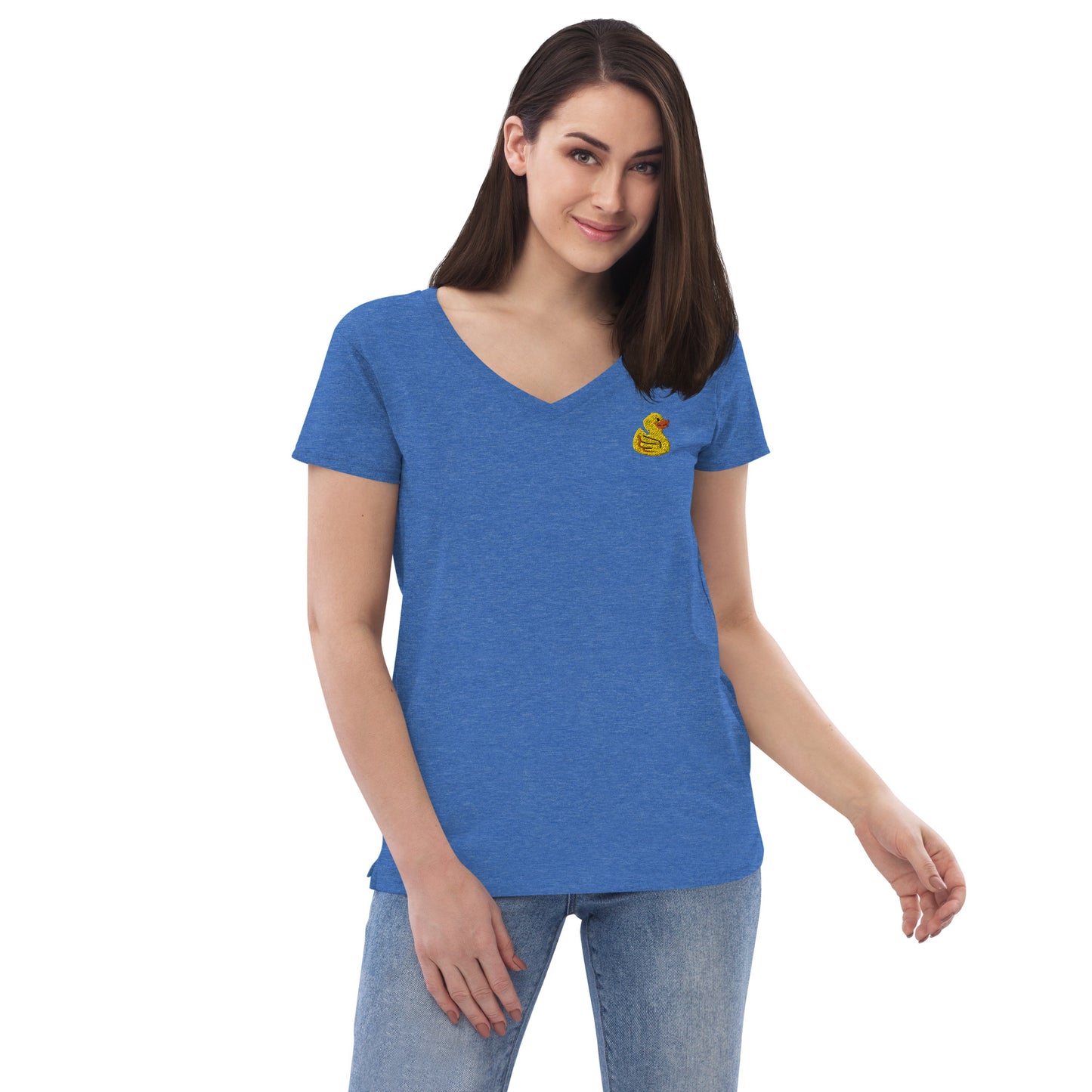 Yellow Embroidered Duck Women’s Recycled V-neck T-Shirt