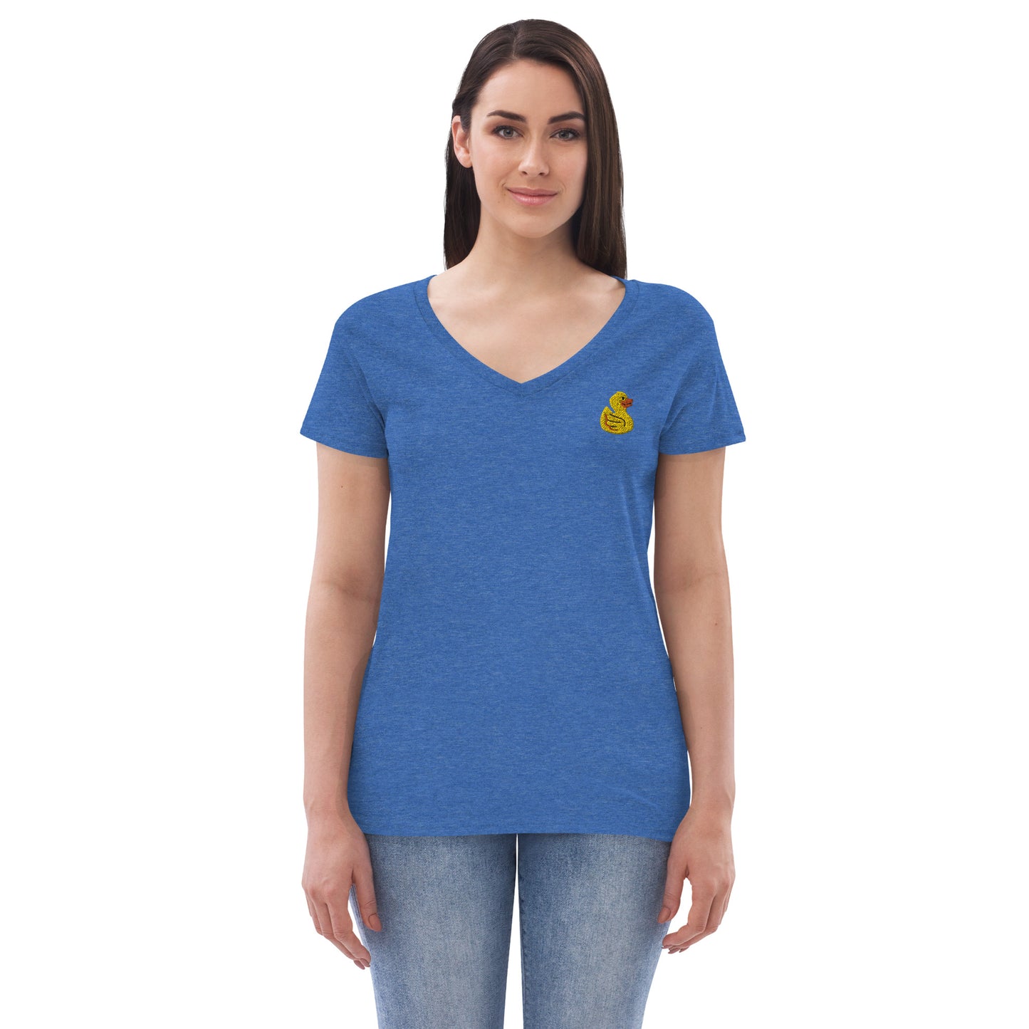 Yellow Embroidered Duck Women’s Recycled V-neck T-Shirt