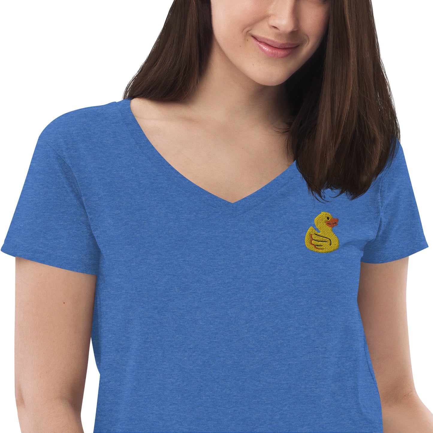Yellow Embroidered Duck Women’s Recycled V-neck T-Shirt