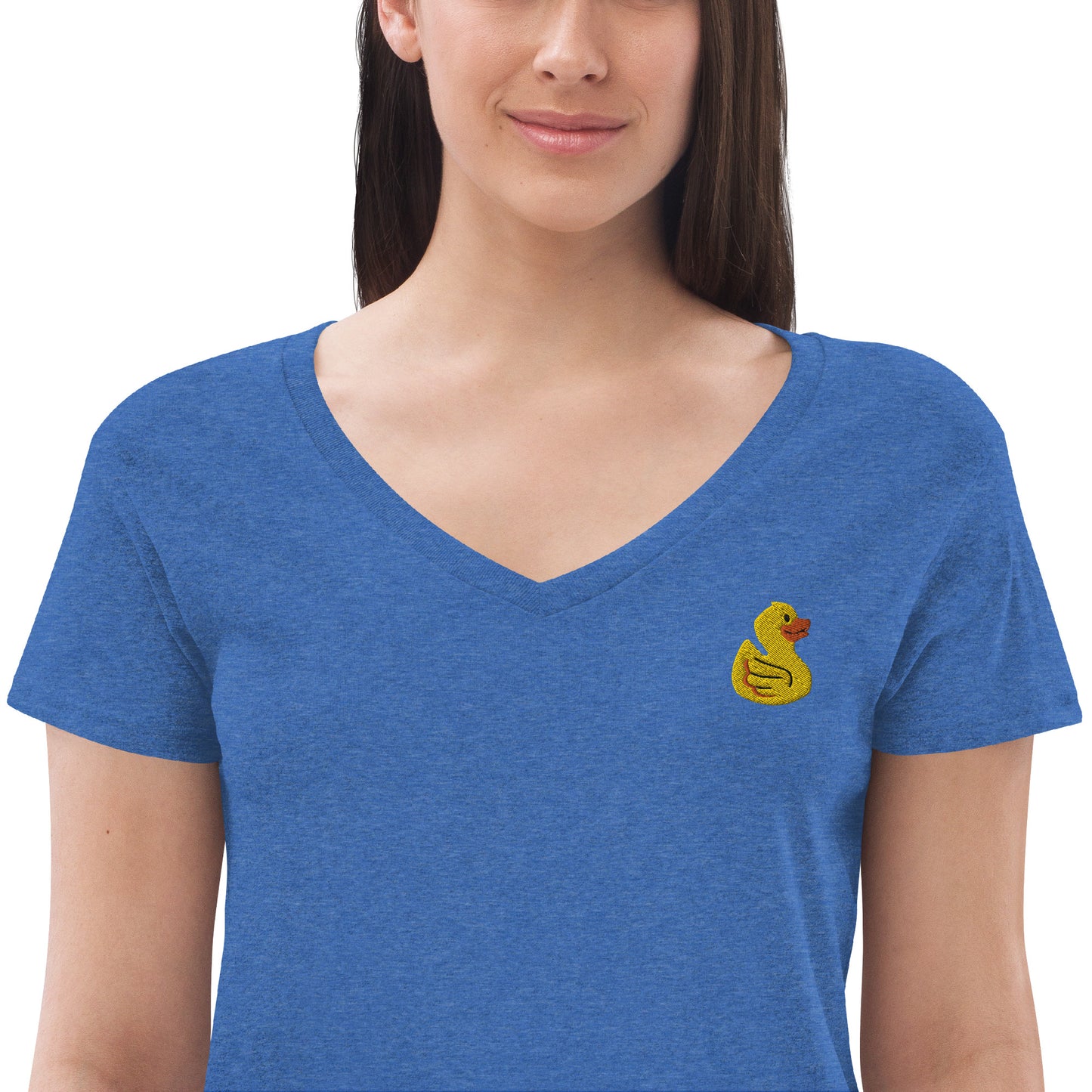 Yellow Embroidered Duck Women’s Recycled V-neck T-Shirt