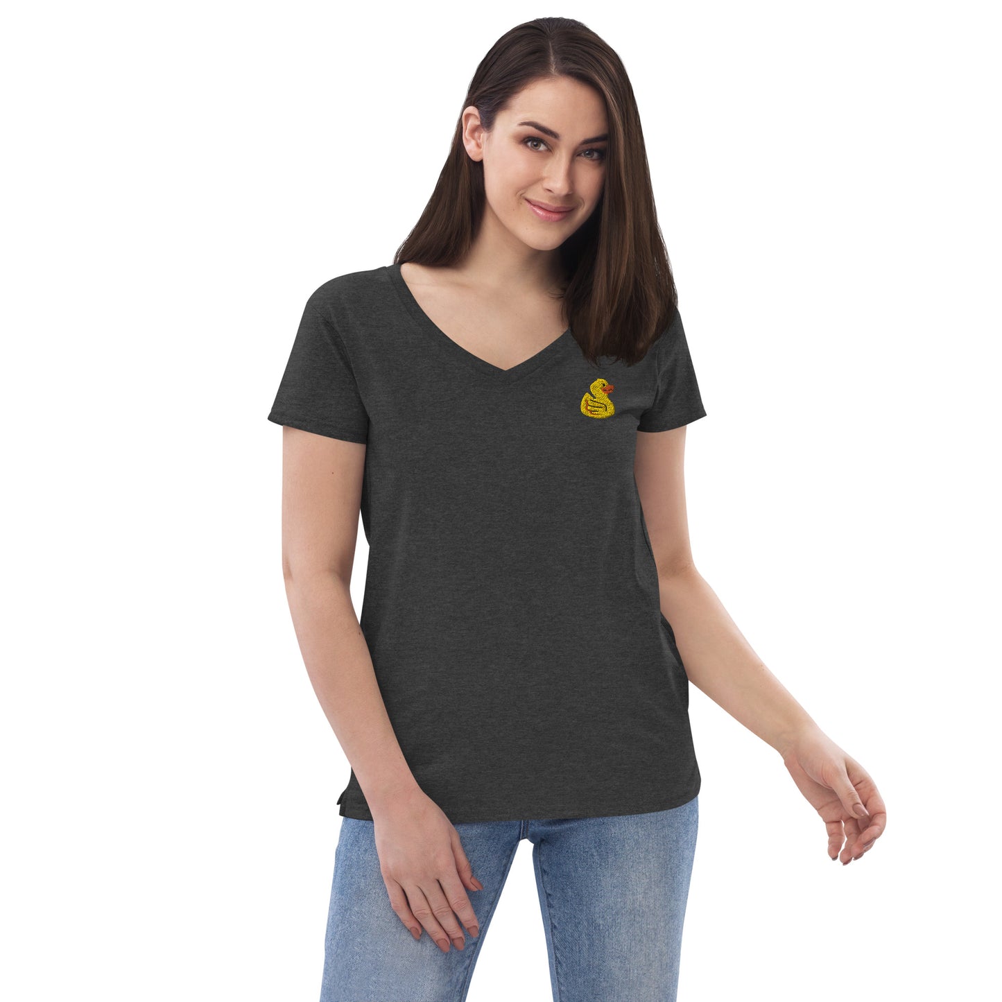 Yellow Embroidered Duck Women’s Recycled V-neck T-Shirt