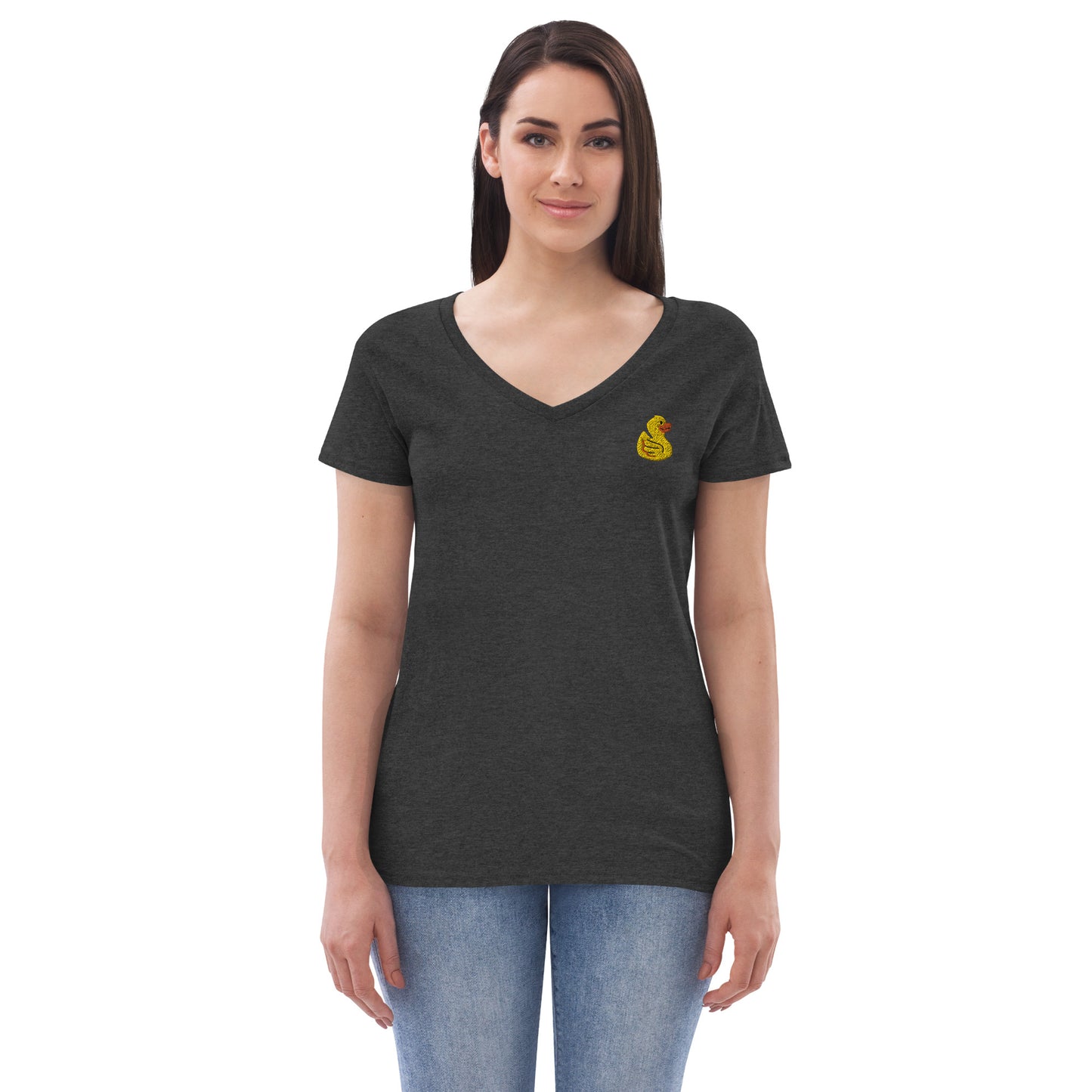 Yellow Embroidered Duck Women’s Recycled V-neck T-Shirt