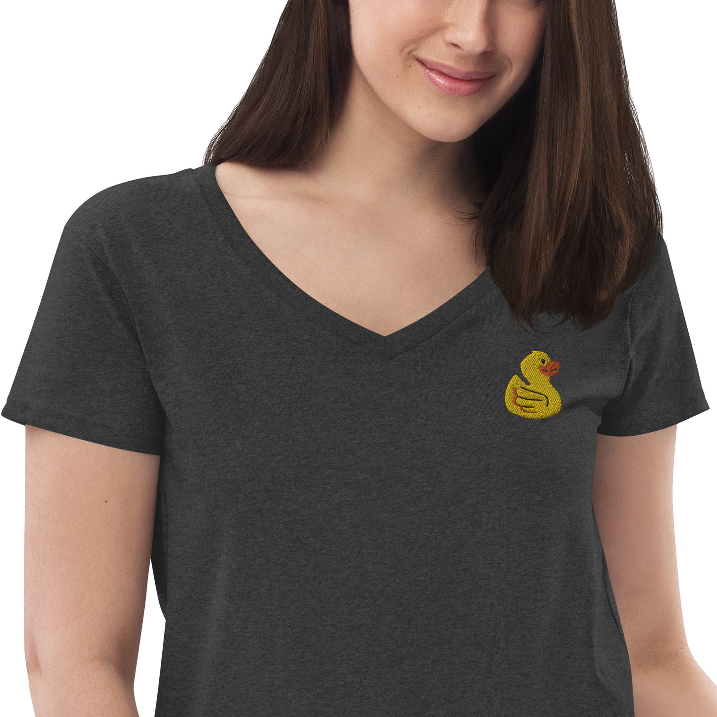 Yellow Embroidered Duck Women’s Recycled V-neck T-Shirt