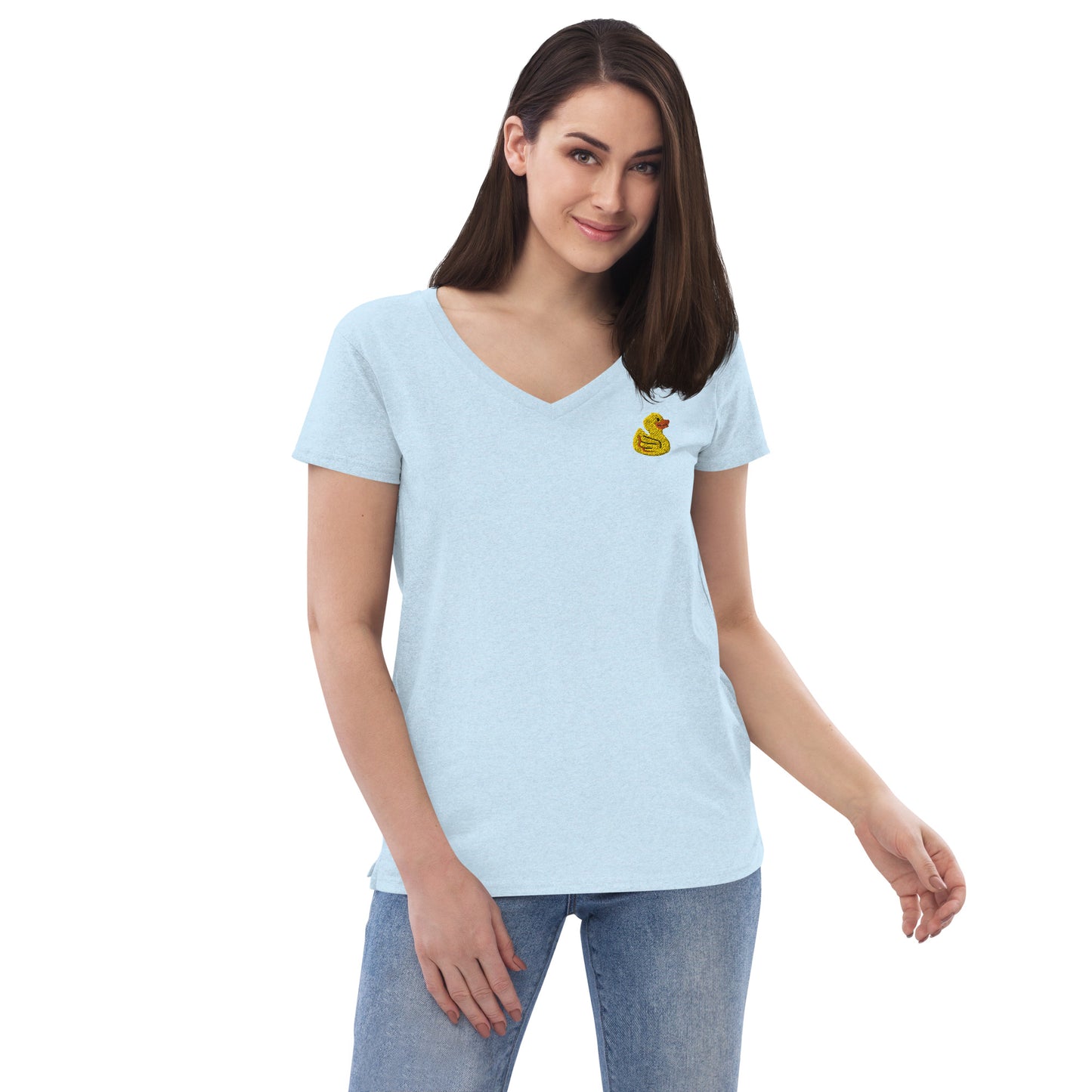 Yellow Embroidered Duck Women’s Recycled V-neck T-Shirt