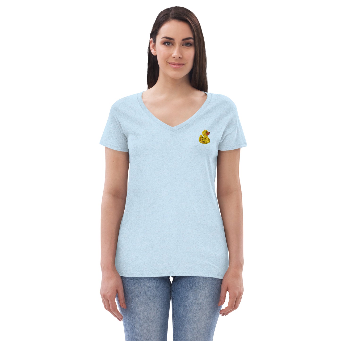Yellow Embroidered Duck Women’s Recycled V-neck T-Shirt