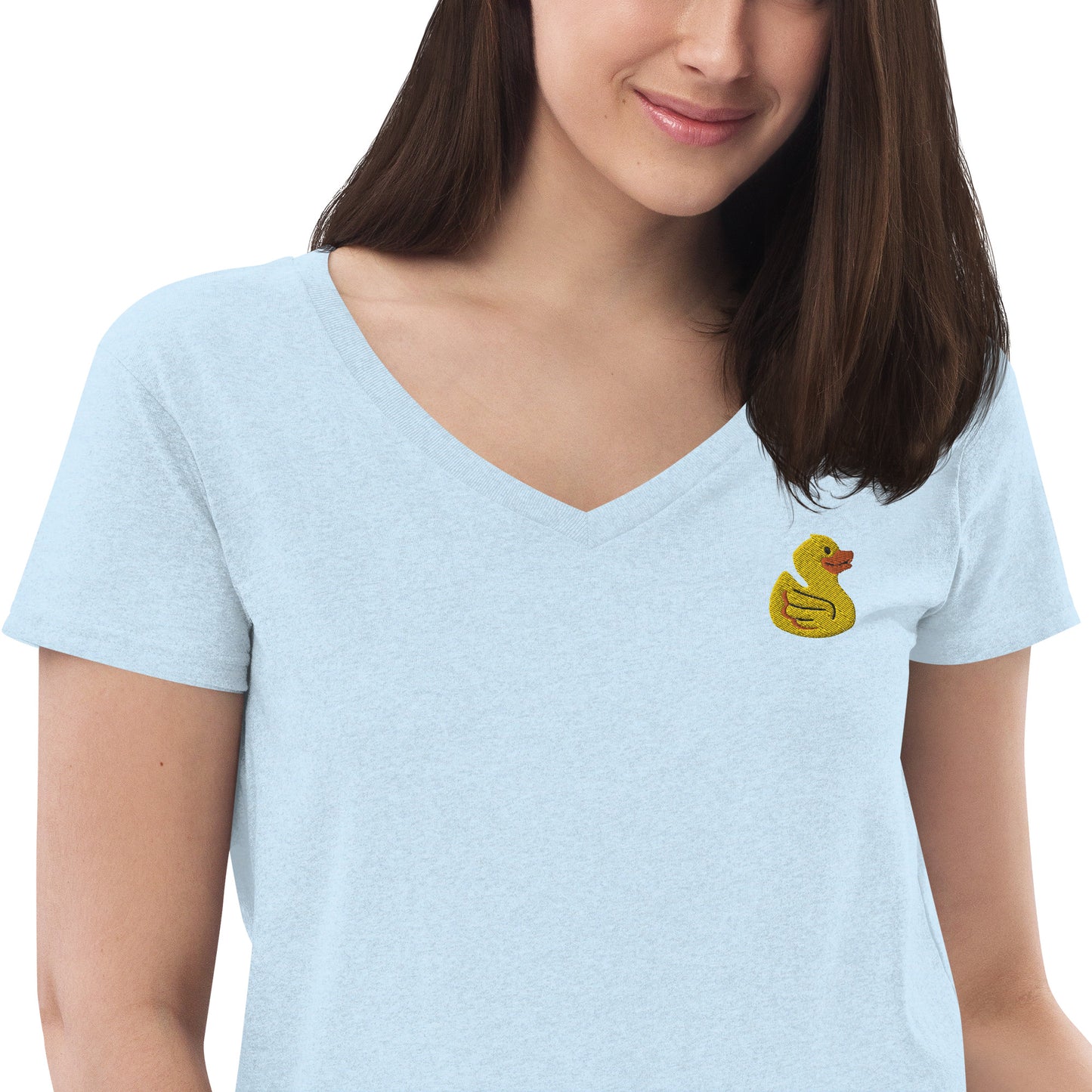 Yellow Embroidered Duck Women’s Recycled V-neck T-Shirt