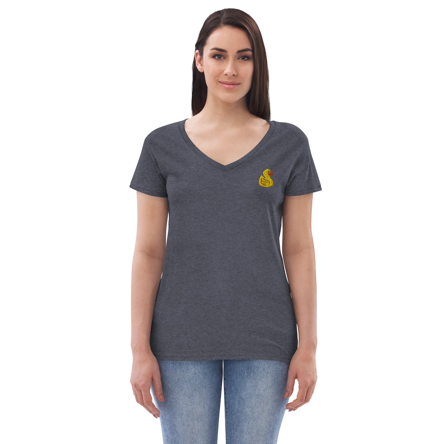 Yellow Embroidered Duck Women’s Recycled V-neck T-Shirt