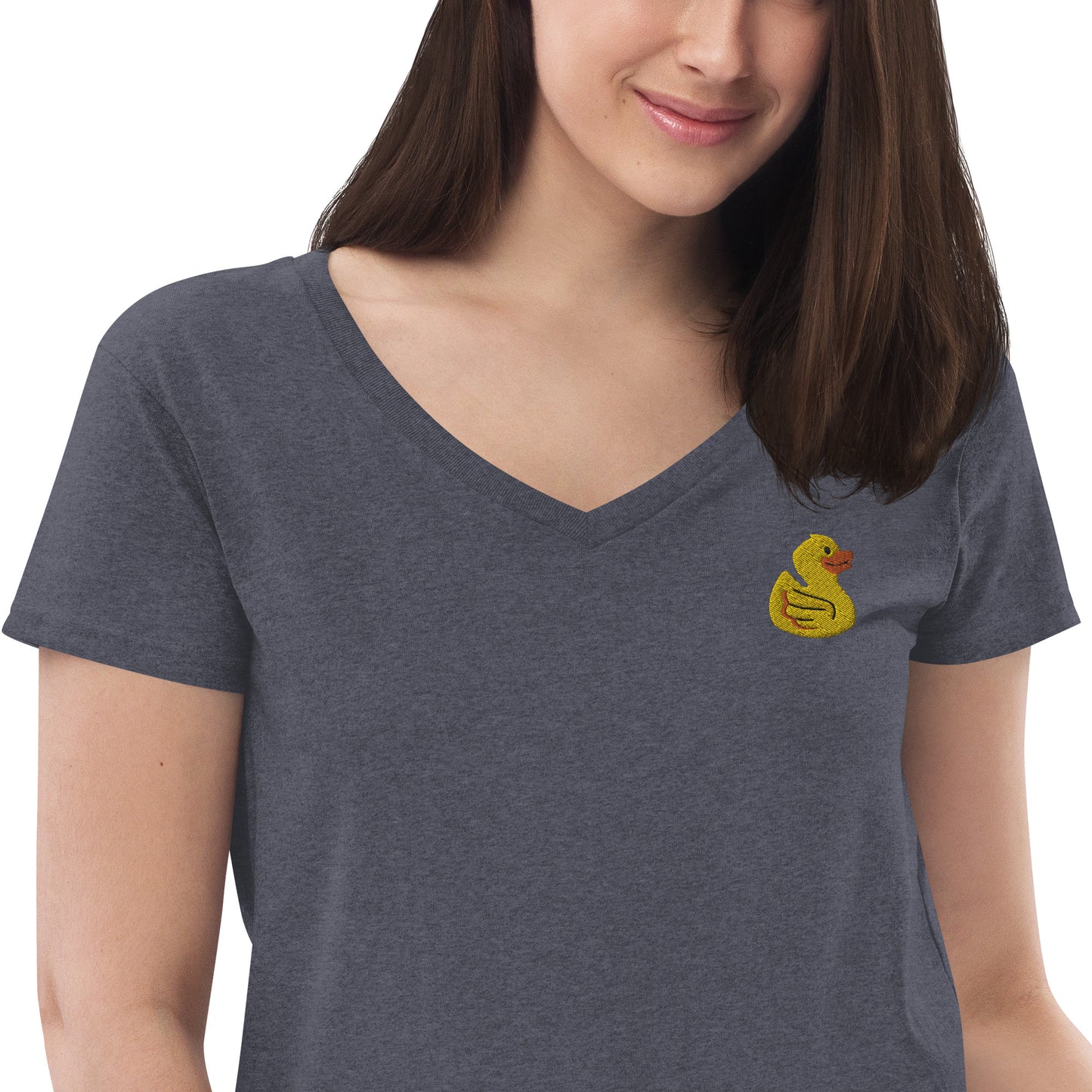 Yellow Embroidered Duck Women’s Recycled V-neck T-Shirt