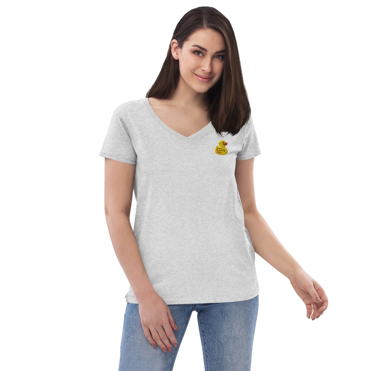 Yellow Embroidered Duck Women’s Recycled V-neck T-Shirt