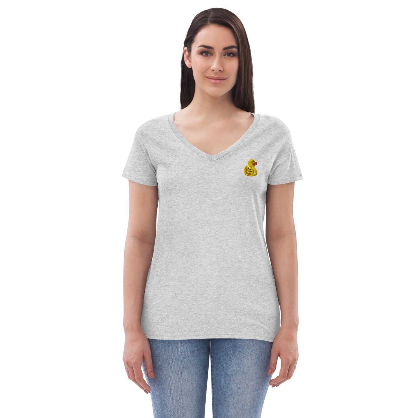 Yellow Embroidered Duck Women’s Recycled V-neck T-Shirt