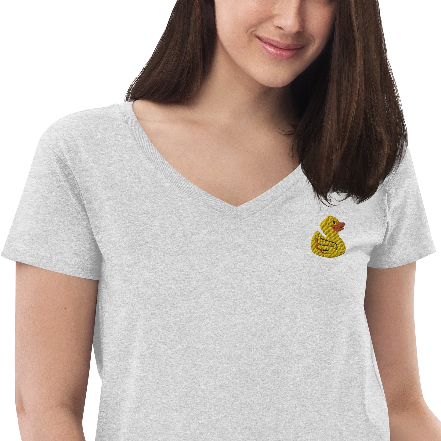 Yellow Embroidered Duck Women’s Recycled V-neck T-Shirt