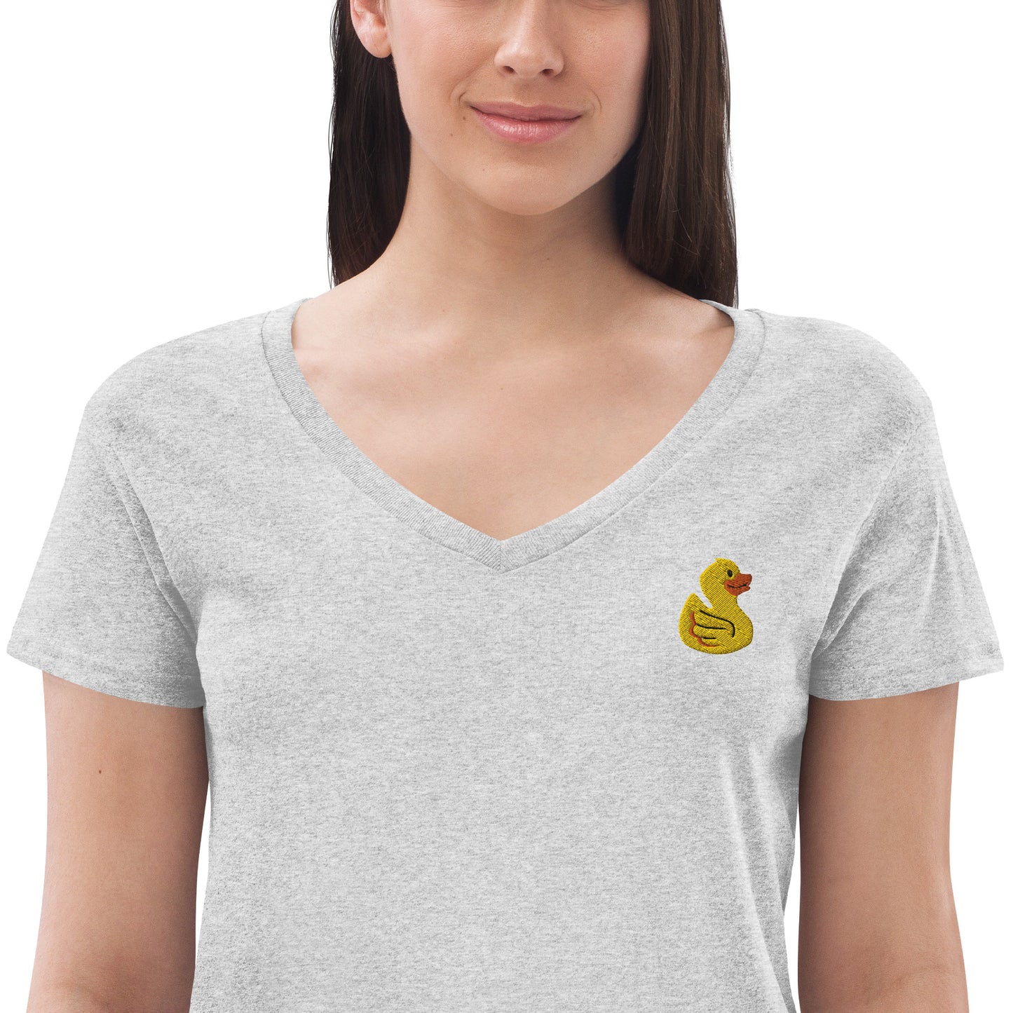 Yellow Embroidered Duck Women’s Recycled V-neck T-Shirt