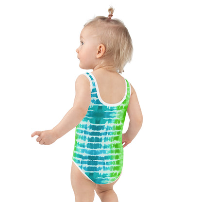 Horizontal Stripes Tie Dye Print Kids Swimsuit