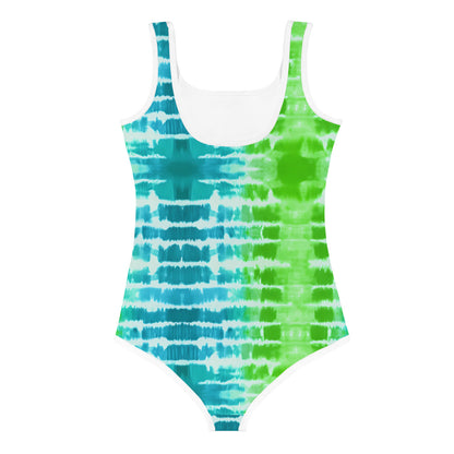 Horizontal Stripes Tie Dye Print Kids Swimsuit