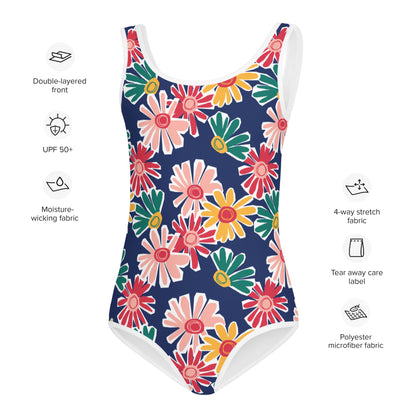 Happy Daisies Print Girls' Swimsuit
