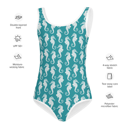 Seahorses Print Girls' Swimsuit