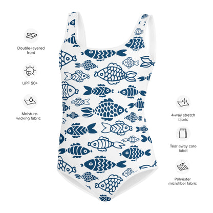 Fishes Print Youth Swimsuit