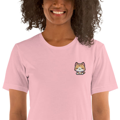 Smiling Cat Embroidered T-Shirt