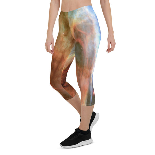 Peachy Nebula Print Capri Leggings