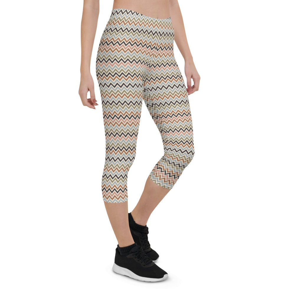 Multicolor Chevron Print Capri Leggings