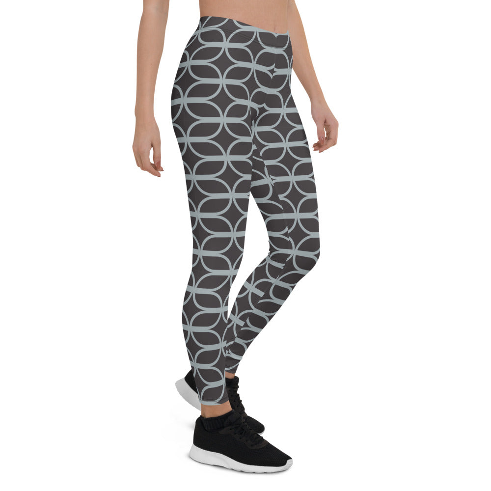 Brown and Blue Print Workout Leggings