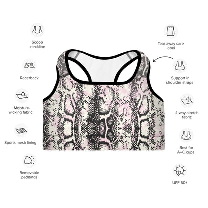 Pink Snake Pattern Padded Sports Bra