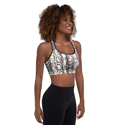 Pink Snake Pattern Padded Sports Bra