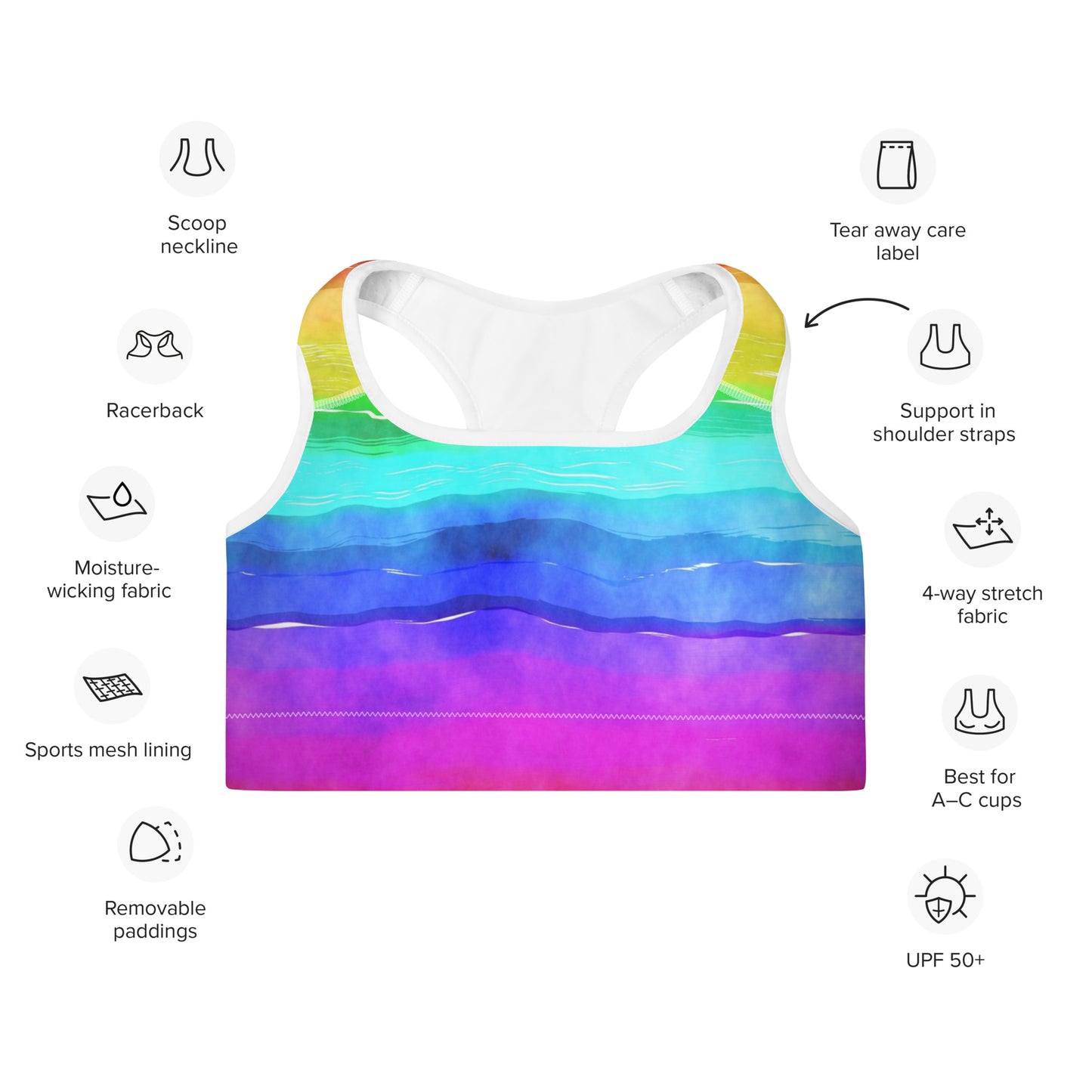 Rainbow Padded Sports Bra