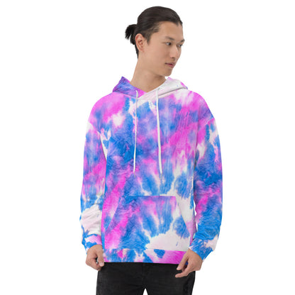 Pink & Blue Tie Dye Print Unisex Hoodie