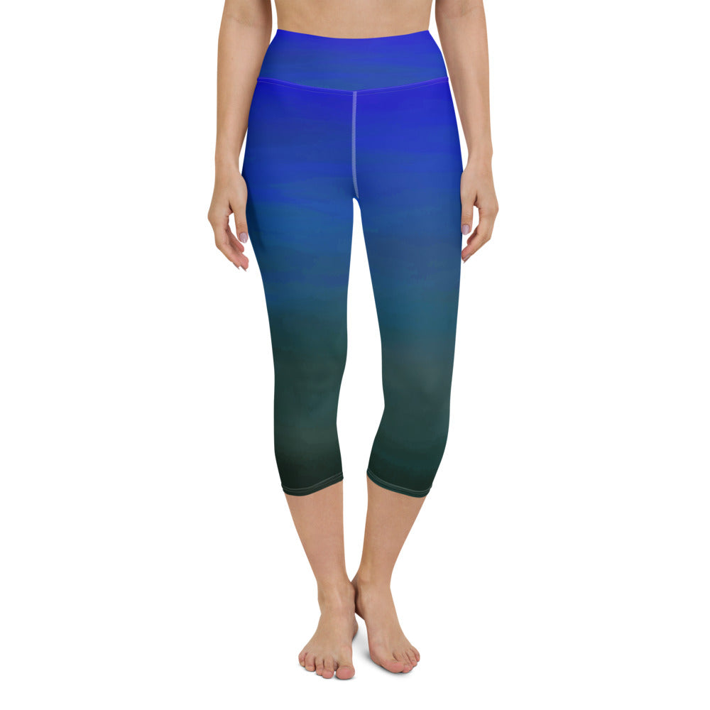 High Waist Blue Ombre Yoga Capri Leggings - Bloom Seventy Seven